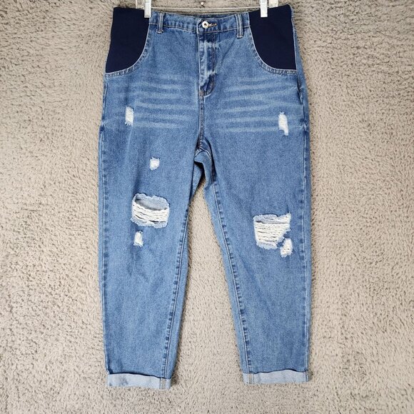 Unbranded Pants - Maternity Jeans Womens Large Medium Wash Stretch High Rise Crop
